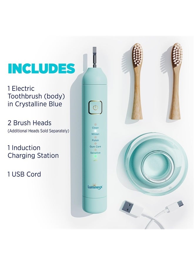 Lumineux - Sonic Electric Toothbrush for Adults - Bamboo Heads - Crystalline (Light Blue) - Includes 2 Super Soft Bristle Bamboo Tooth Brush Heads, Charging Station & USB Charge Cord - Rechargeable - Image 1
