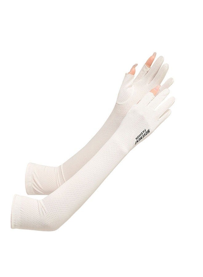 1 pair of summer long sun protection gloves, women's driving gloves, uv protection gloves, white - Image 1