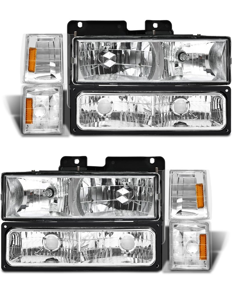 ADCARLIGHTS for 1994-1998 Sierra Headlight Assembly compatible with 1994-1998 GMC C10/Sierra/Suburban/Yukon w/Bumper & Corner Chrome Housing with Amber Reflector Headlamp Replacement Left and Right - Image 1