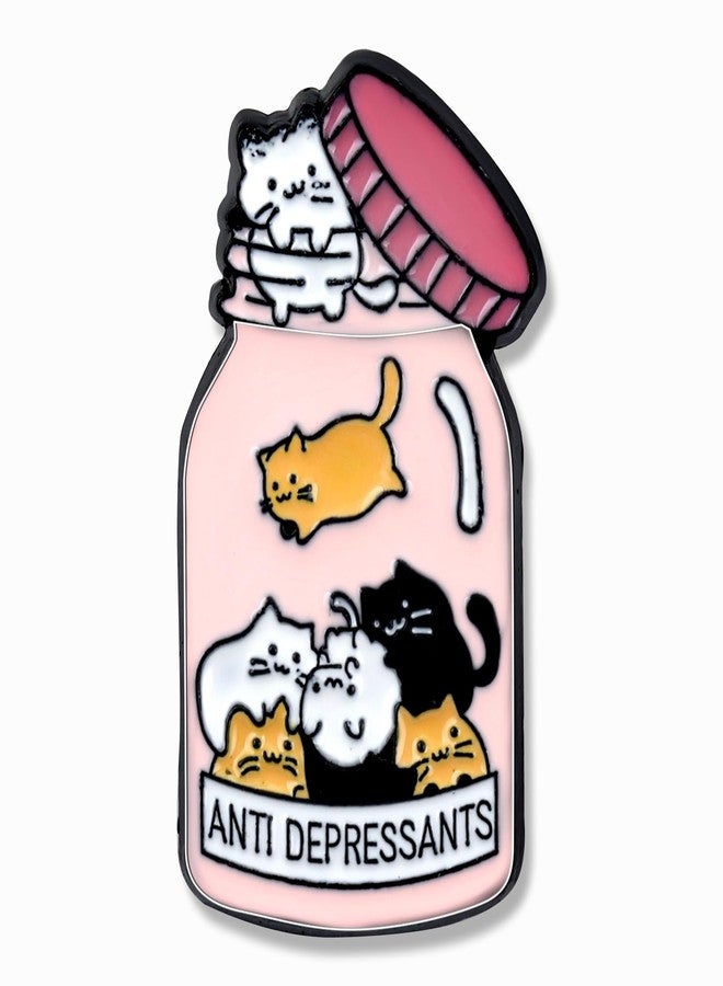 PLwelth Cat Enamel Pin Cute Cat Brooches Lapel Pins for Women Men Animal Decorative Badge Jacket Hats Backpacks Bags Funny Medicine Bottle Jewelry Pin Antidepressants Metal Badge Brooch for Nurse Gift - Image 1