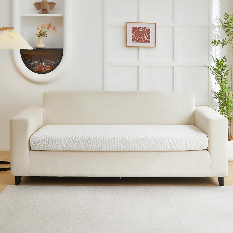 Disayu Couch Covers for 2 Cushion Sofa Pet Friendly Couch Cushion Covers Universal Sofa Covers Washable Stretch Slipcovers for Sectional Sofa Texture Ivory WhiteLarge Double Seat Cover - Image 2