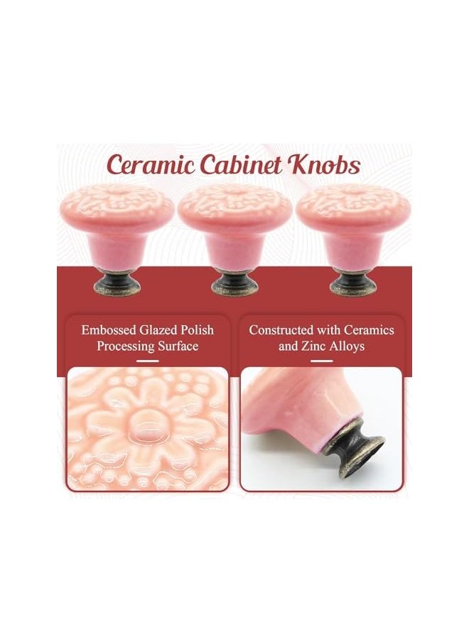 PROMASS promass 8pcs Pink Ceramic Knobs, Pulls Cabinet Drawer Dresser Knobs, Vintage Kitchen Cabinet Knobs Pulls, Decorative Drawer Pull Knob Handles for Closet, Cupboard, Furniture Door Knobs  - Image 3