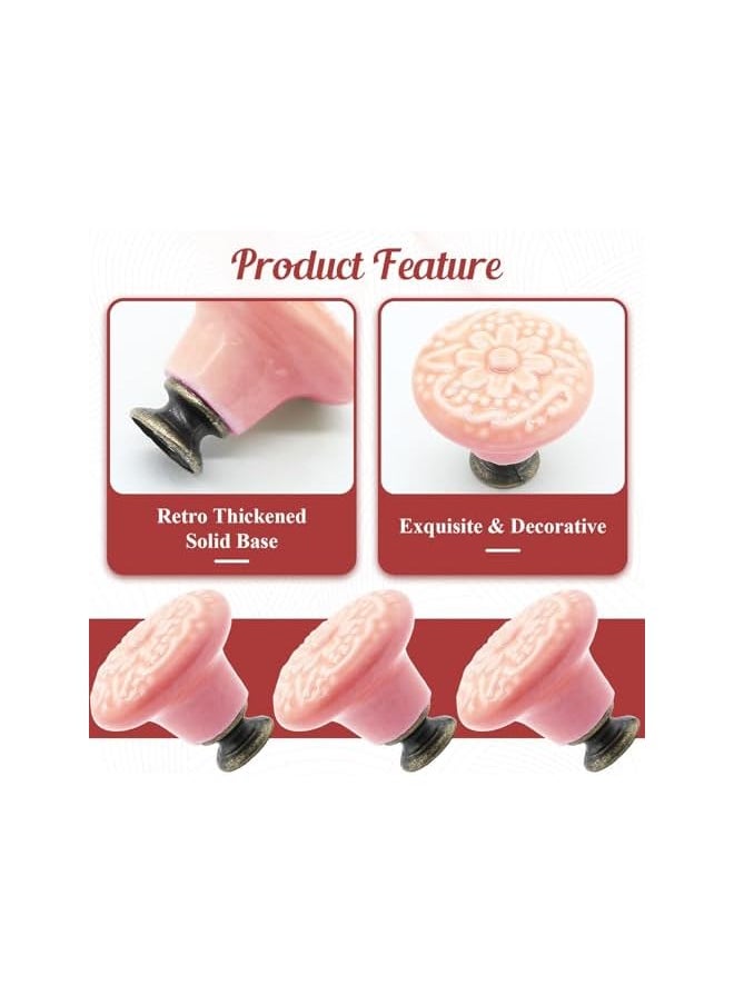 PROMASS promass 8pcs Pink Ceramic Knobs, Pulls Cabinet Drawer Dresser Knobs, Vintage Kitchen Cabinet Knobs Pulls, Decorative Drawer Pull Knob Handles for Closet, Cupboard, Furniture Door Knobs  - Image 4