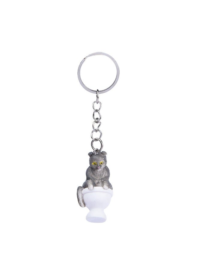 Creative Cartoon Toilet Cat Keychain Funny Toy Animal Key Ring for Women Men DIY Car Handbag Phone Case Pendant Accessories Gift-Color:A