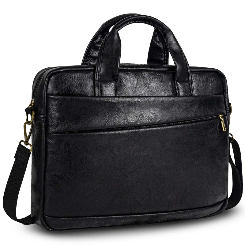 Stuery Faux Leather Messenger Bag for Men 17173 Inch Laptop Bag Briefcase Computer Handbags Shoulder Crossbody Bag with Padded Laptop Sleeve for Work College Travel PU Black - Image 2