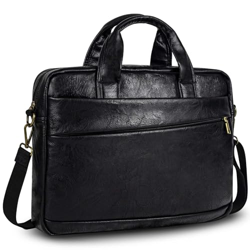 Stuery Faux Leather Messenger Bag for Men 17173 Inch Laptop Bag Briefcase Computer Handbags Shoulder Crossbody Bag with Padded Laptop Sleeve for Work College Travel PU Black - Image 1