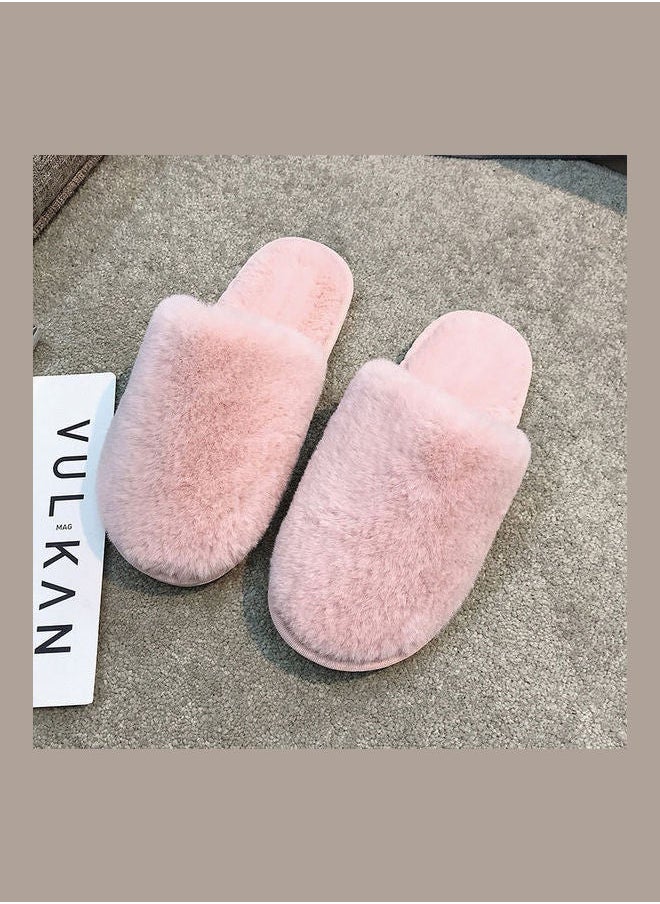 NIBEMINENT Solid Fluffy Indoor Slippers Pink  - Image 2