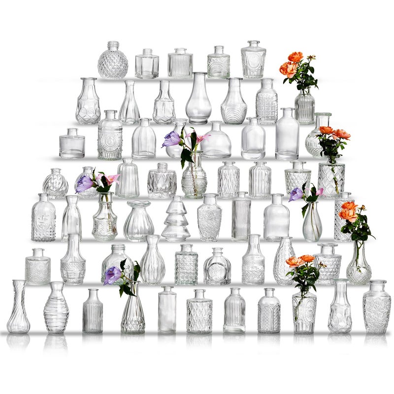 Ulodimi Glass Bud Vase Set of 60 - Small Vases for Flowers in Bulk - Assorted Vintage Crystal Vases for Flowers, Table Centerpieces (Clear, 60 Pcs) - Image 1