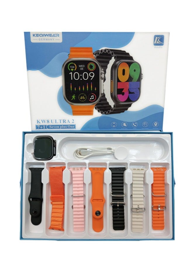 KEQIWEAR - Keqiwear KW 8 Ultra 2 Smart Watch with Seven Set Strap and Wireless Charger For Men's and Boys Black - Image 1