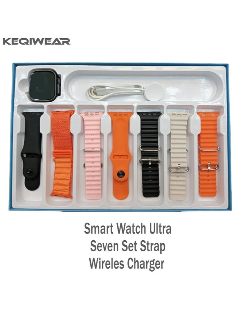 KEQIWEAR - Keqiwear KW 8 Ultra 2 Smart Watch with Seven Set Strap and Wireless Charger For Men's and Boys Black - Image 1