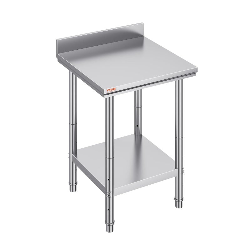 VEVOR Mophorn Stainless Steel Table Work Table 24 x 24 x 34 Inch Commercial Food Prep Worktable Heavy Duty Prep Worktable Metal Work Table with Adjustable Feet for Restaurant, Home and Hotel - Image 1