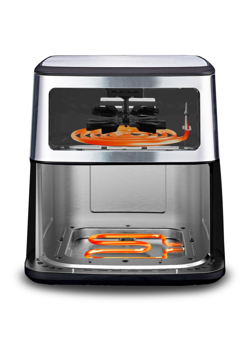 ديفاكي مقلاة هوائية رقمية من ديفاكي، سهلة القلي والشواية، تسخين تلقائي مسبق، 16 مجموعة مسبقة، عناصر تسخين مزدوجة، 2000 وات، 50/60 هرتز، 8 لتر، تشطيب فولاذي وأسود - Image 4