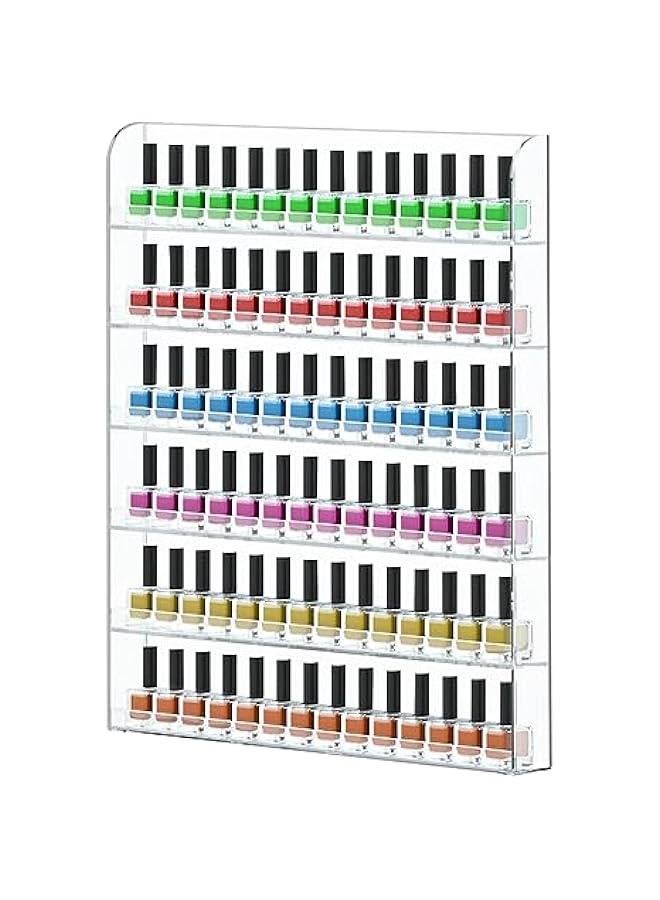 Arabest 20 * 24 Inch Nail Polish Wall Racks 1 Pack, Hold Up to 120 Bottles,Clear Acrylic Nail Polish Shelf Organizer Wall Mounted 6 Rows (1)  - Image 1