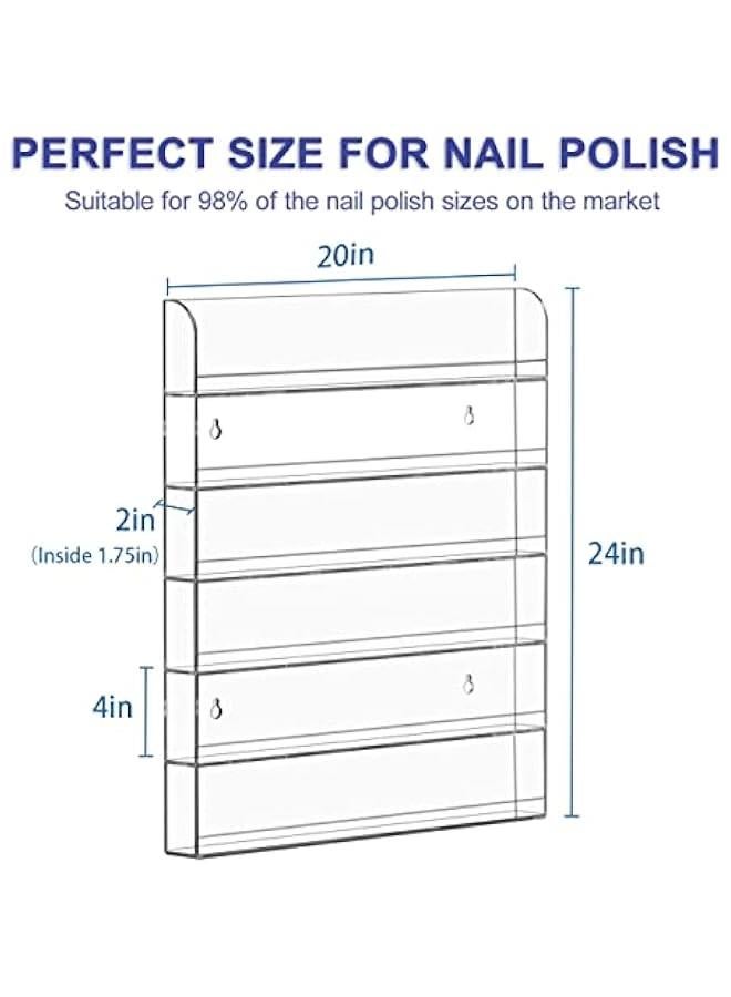 Arabest 20 * 24 Inch Nail Polish Wall Racks 1 Pack, Hold Up to 120 Bottles,Clear Acrylic Nail Polish Shelf Organizer Wall Mounted 6 Rows (1)  - Image 2