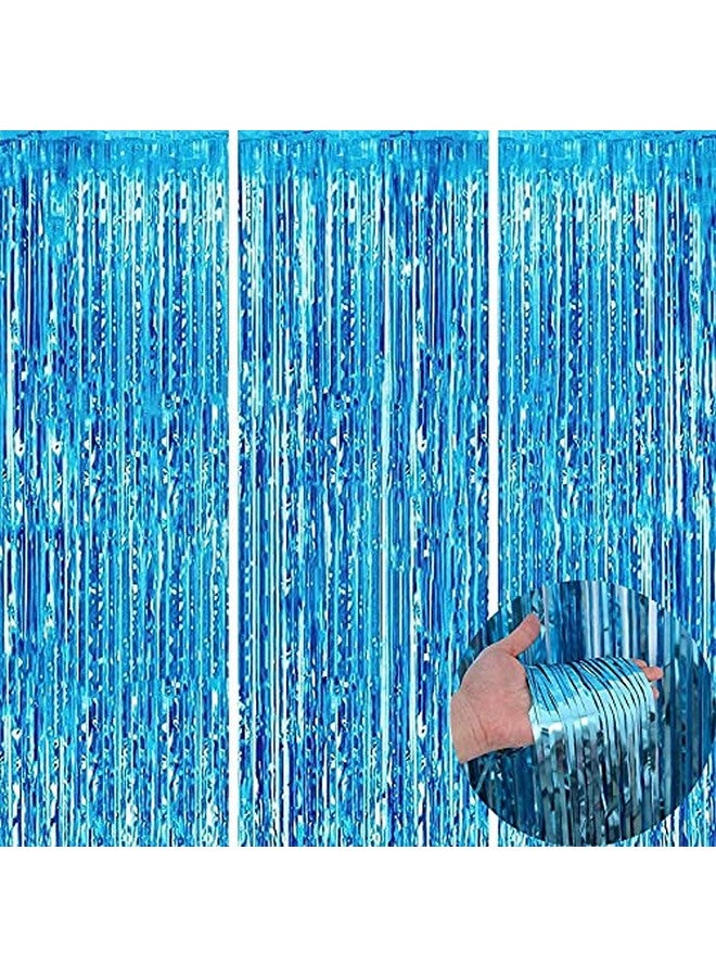 FI - FLICK IN Pack of 3 Light Blue Tinsel Foil Fringe Curtain Decoration for Birthday, Anniversaries, Graduation, Retirement, Baby Shower Décor Backdrop Door Window Party - Image 1