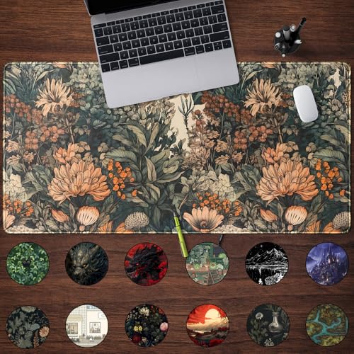 Mechanical Cattle Boho Aesthetic Desk Mat Wildflowers Large Mouse Pad Gaming Pad XXL Keyboard Mat Full Desktop Women Office Desk Accessories with Stitched Edges AntiSlip Funny Deskpad 315 X 158 in - Image 3