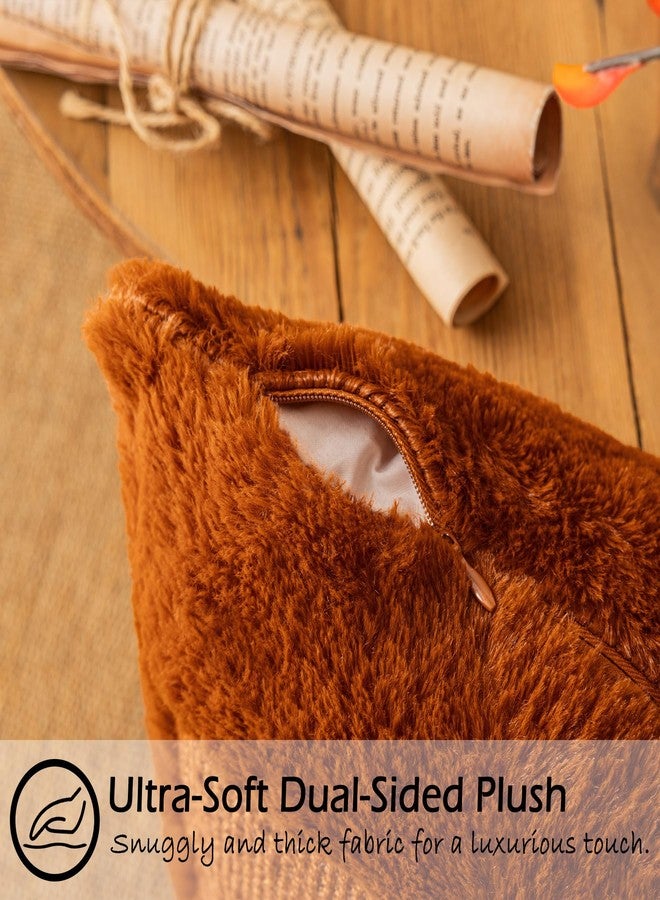 COSIBONO Rust Red Pumpkin Fall Throw Pillow Covers 18x18, Set of 2 Cute Fall Halloween Pillow Cases for Sofa Autumn Decor Soft Faux Fur Farmhouse Cushion Covers for Thanksgiving Living Room Bedroom - Image 3