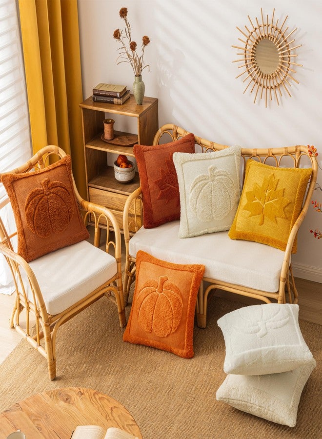 COSIBONO Rust Red Pumpkin Fall Throw Pillow Covers 18x18, Set of 2 Cute Fall Halloween Pillow Cases for Sofa Autumn Decor Soft Faux Fur Farmhouse Cushion Covers for Thanksgiving Living Room Bedroom - Image 4