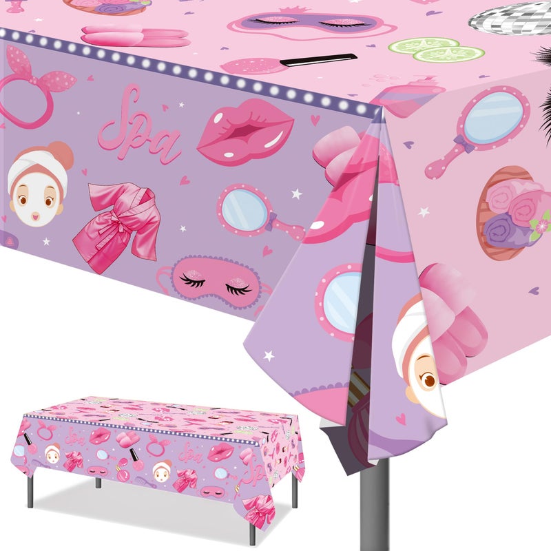 umoni Spa Tablecloth Makeup Themed Birthday Party Decorations 2PCS Spa Day Table Covers for Girls Women Slumber Pajama Birthday Party Supplies - Image 1