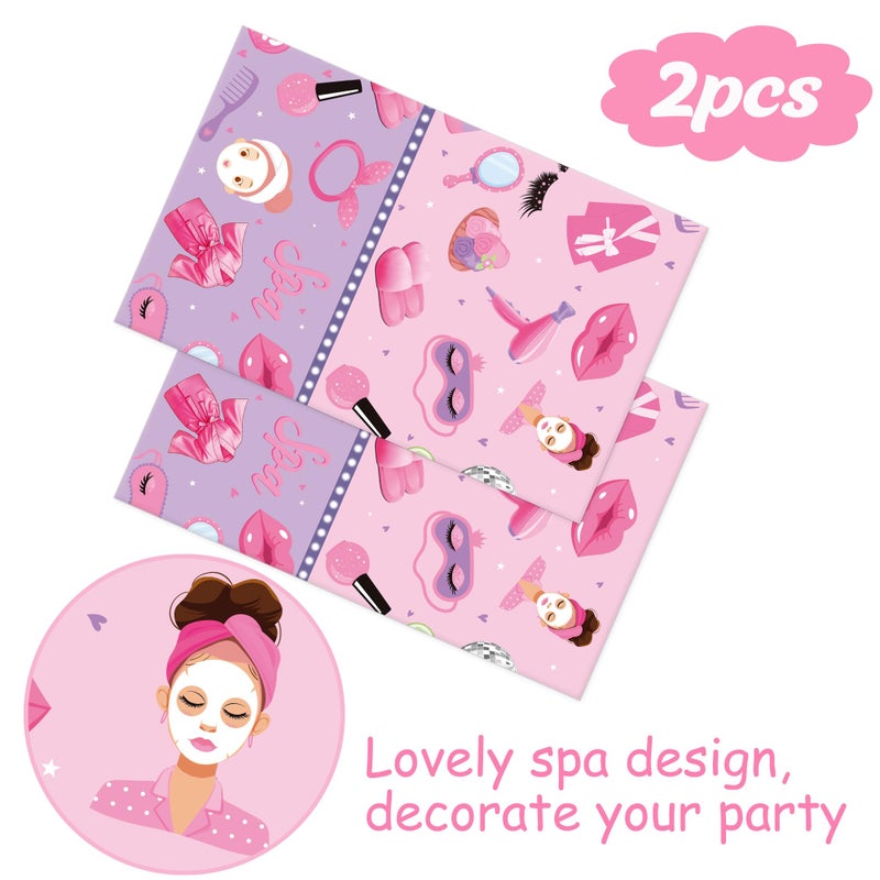 umoni Spa Tablecloth Makeup Themed Birthday Party Decorations 2PCS Spa Day Table Covers for Girls Women Slumber Pajama Birthday Party Supplies - Image 2
