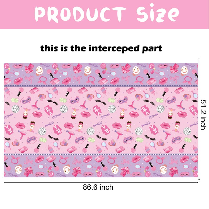 umoni Spa Tablecloth Makeup Themed Birthday Party Decorations 2PCS Spa Day Table Covers for Girls Women Slumber Pajama Birthday Party Supplies - Image 4