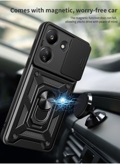 Generic for Redmi 13C 5G Case, Slide Camera Lens Cover, Magnetic Ring Holder Kickstand Protective Phone Case for Redmi 13C 5G, Black  - Image 4