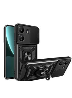 Generic for Redmi 13C 5G Case, Slide Camera Lens Cover, Magnetic Ring Holder Kickstand Protective Phone Case for Redmi 13C 5G, Black  - Image 1