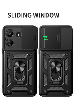 Generic for Redmi 13C 5G Case, Slide Camera Lens Cover, Magnetic Ring Holder Kickstand Protective Phone Case for Redmi 13C 5G, Black  - Image 2