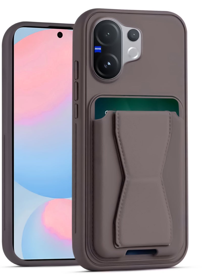 جراب محفظة جلدي متوافق مع هاتف Vivo V60 5G، غطاء خلفي من الجلد مع إطار من مادة TPU، جراب هاتف واقٍ مقاوم للصدمات مع حامل للبطاقات (بني)