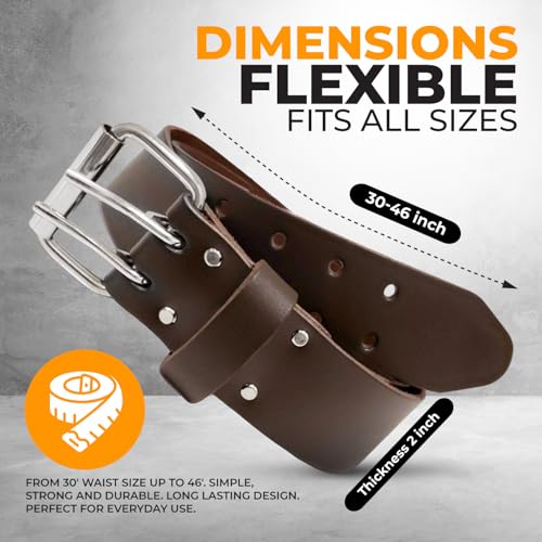 LAUTUS 2" Leather Tool Belt – Heavy Duty Genuine Top-Grain Leather Work Belt with Double Prong Buckle, Adjustable 30"-46" Waist, Carpenter & Electrician Construction Belt - Image 2