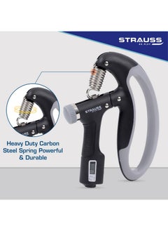 STRAUSS D-Shape Hand Grip With Digital Counter | Adjustable Resistance (10Kg -100Kg) | Hand/Power Gripper For Home & Gym Workouts | Finger & Forearm Hand Exercises & Strength Building (Black)  - Image 3
