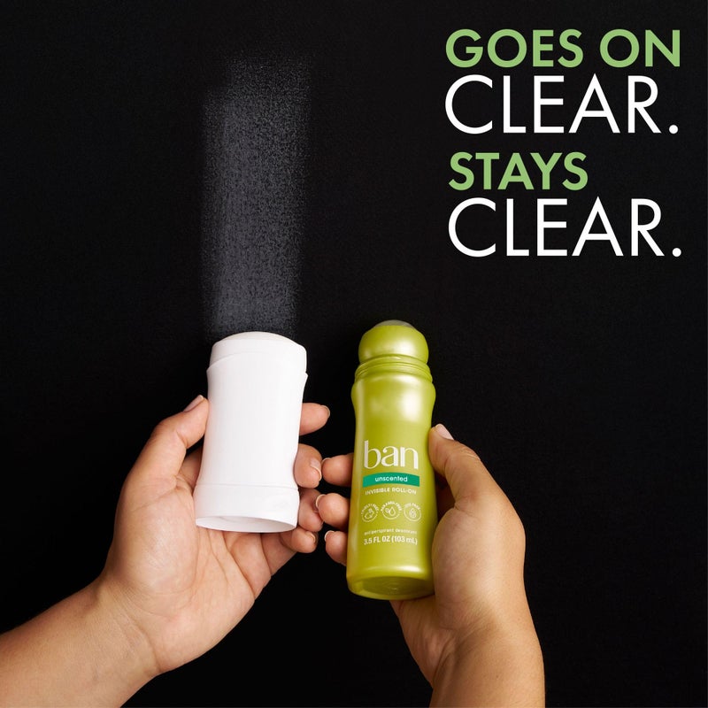 Ban Invisible Roll-on Antiperspirant Deodorant for Women and Men, 24-hour Underarm Odor & Sweat Protection, Unscented, 3.5 Oz, Pack of 2 - Image 4