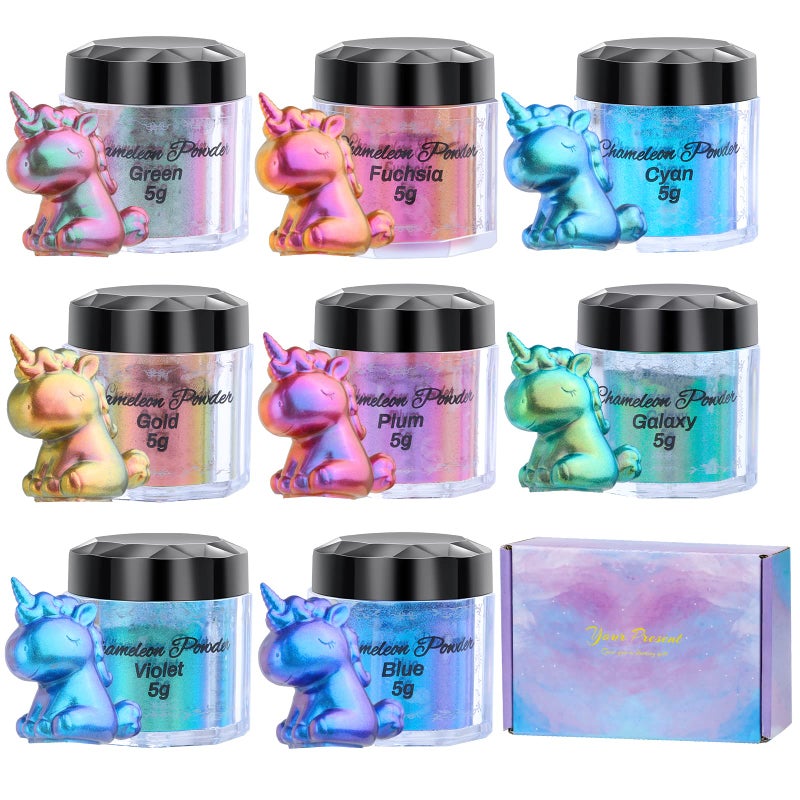 Cruzix Chameleon Powder Pigment 8 Color Changing Mica Powder for Epoxy Resin Tumblers Update Chrome Powder for Nails Art Makeup Paints Crafts Candle Making Dye Slime Metallic