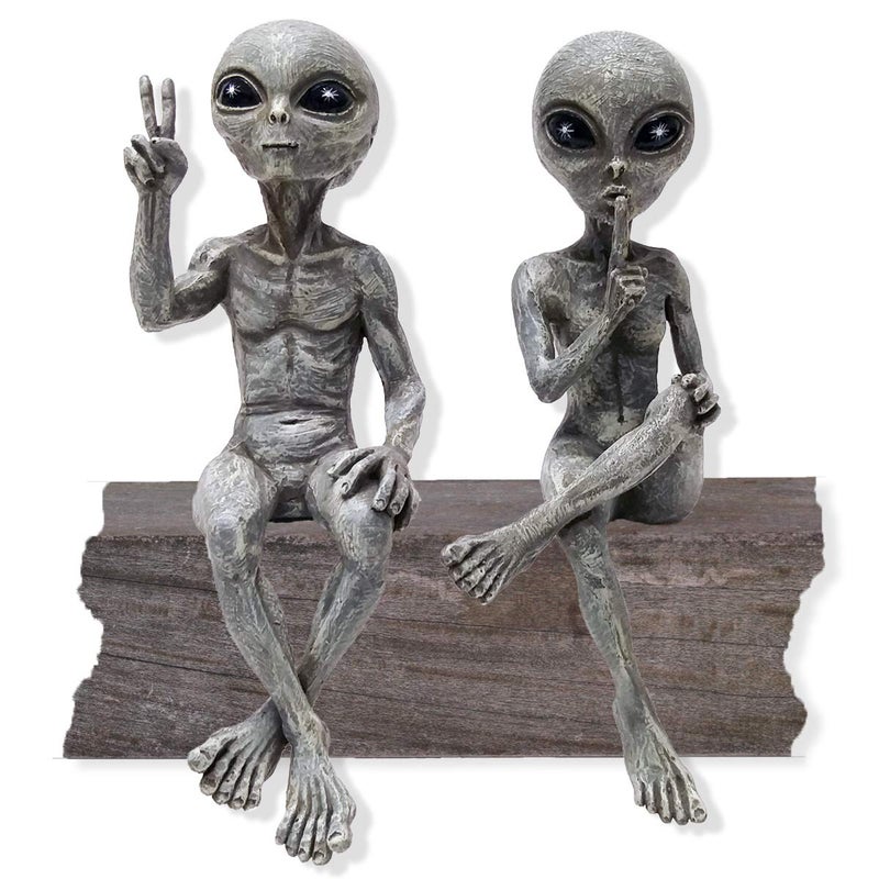 Generic Alien Invasion Ledge Loungers Peace & Quiet  10"" H UFO Extraterrestrial Garden Alien Statues Figurine Set - Alien Gray  - Image 1