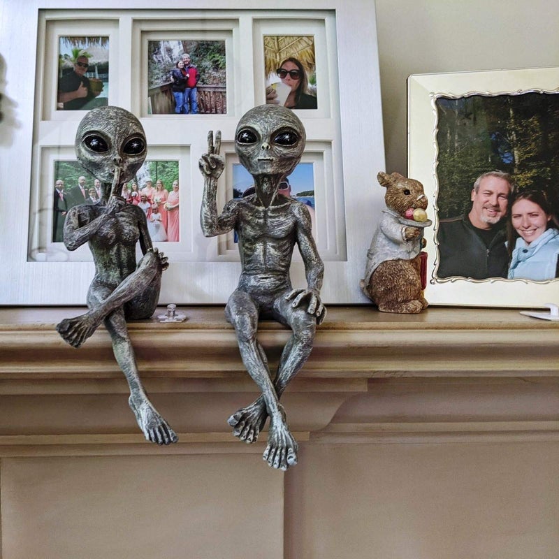 Generic Alien Invasion Ledge Loungers Peace & Quiet  10"" H UFO Extraterrestrial Garden Alien Statues Figurine Set - Alien Gray  - Image 3