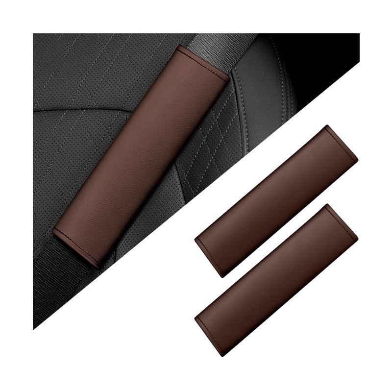 KHGUZ 2PCS Car Seat Belt Covers Soft Leather Auto Seatbelt Pad Protector for Shoulder and Neck Comfortable Vehicle Safe Strap Decor Protecive Cushion Mat Universal for SUV Truck RVBrown - Image 3