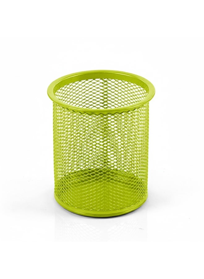 Round Mesh Metal Pen Holder – Lemon Yellow – Stylish Desk Organizer - Image 1