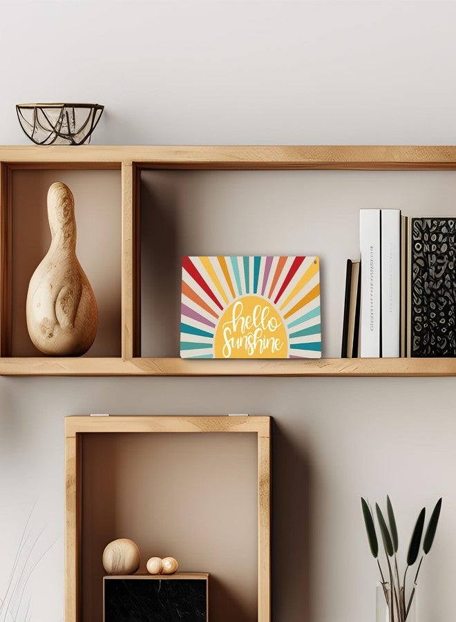 PHAMTE Hello Sunshine Vintage Boho Sun Sunrise Colorful Sunshine Sunray Printed Wood Plaque Sign Wall Hanging,Modern Mid Century Sunshine Hanging Wall Signs for Bohemian Home Room Dorm Decor 12 x 6 Inches - Image 3