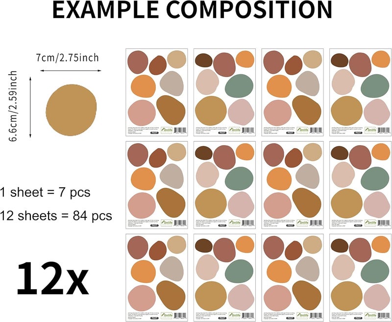 funlife 84 PCS Peel and Stick Boho Wall Decals, Self Adhesive Rustic Country Wall Stickers, Transparent PVC Boho Polka Dot Wall Art Stickers for Kids Room Bedroom Playroom Home Decor - Image 2