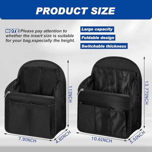 Dansydaisy 11 x 78 x 47 Inch Mini Backpack Organizer Insert Waterproof Purse Insert Nylon Bag Organizer with Many Pockets for Men and Women Fits Small BackpacksBlack - Image 3