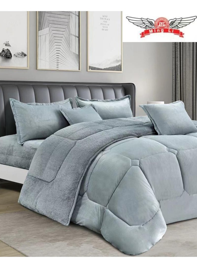 MingLi Winter Comforter, two-sided system, velvet side and fur side - 4-piece Comforter set (1 Comforter + 1 elastic mattress protector + 2 decorative pillowcases). Comforter size: 230x170 cm and mattress protector size: 200x120+40 cm - Image 2