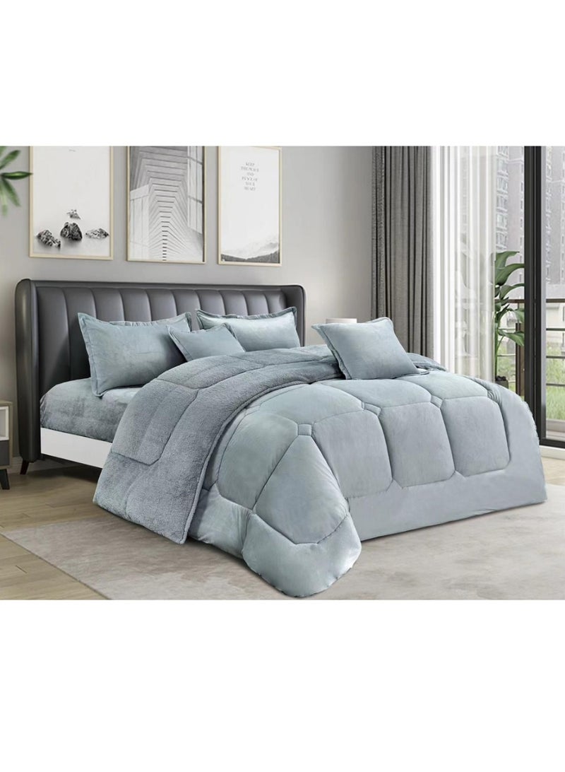 MingLi Winter Comforter, two-sided system, velvet side and fur side - 4-piece Comforter set (1 Comforter + 1 elastic mattress protector + 2 decorative pillowcases). Comforter size: 230x170 cm and mattress protector size: 200x120+40 cm - Image 1