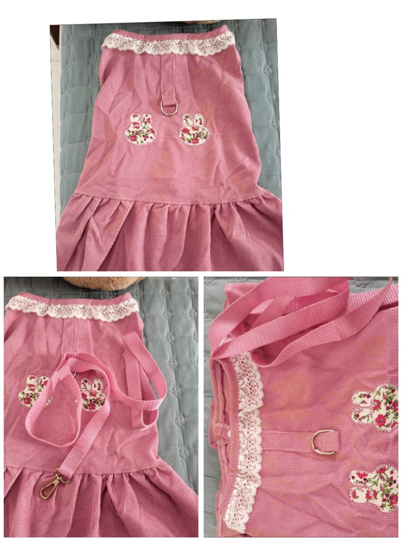 A.M Small Dog Cat Frock, Lace Corduroy Dog Skirt Dress Cute Rabbit Head Harness with D Ring Dress for Cat Puppy ShishTzu, Pug, Maltese - Image 4