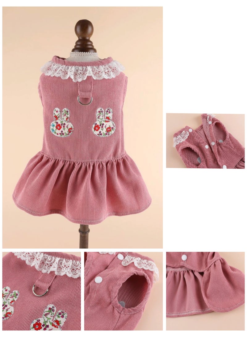 A.M Small Dog Cat Frock, Lace Corduroy Dog Skirt Dress Cute Rabbit Head Harness with D Ring Dress for Cat Puppy ShishTzu, Pug, Maltese - Image 2