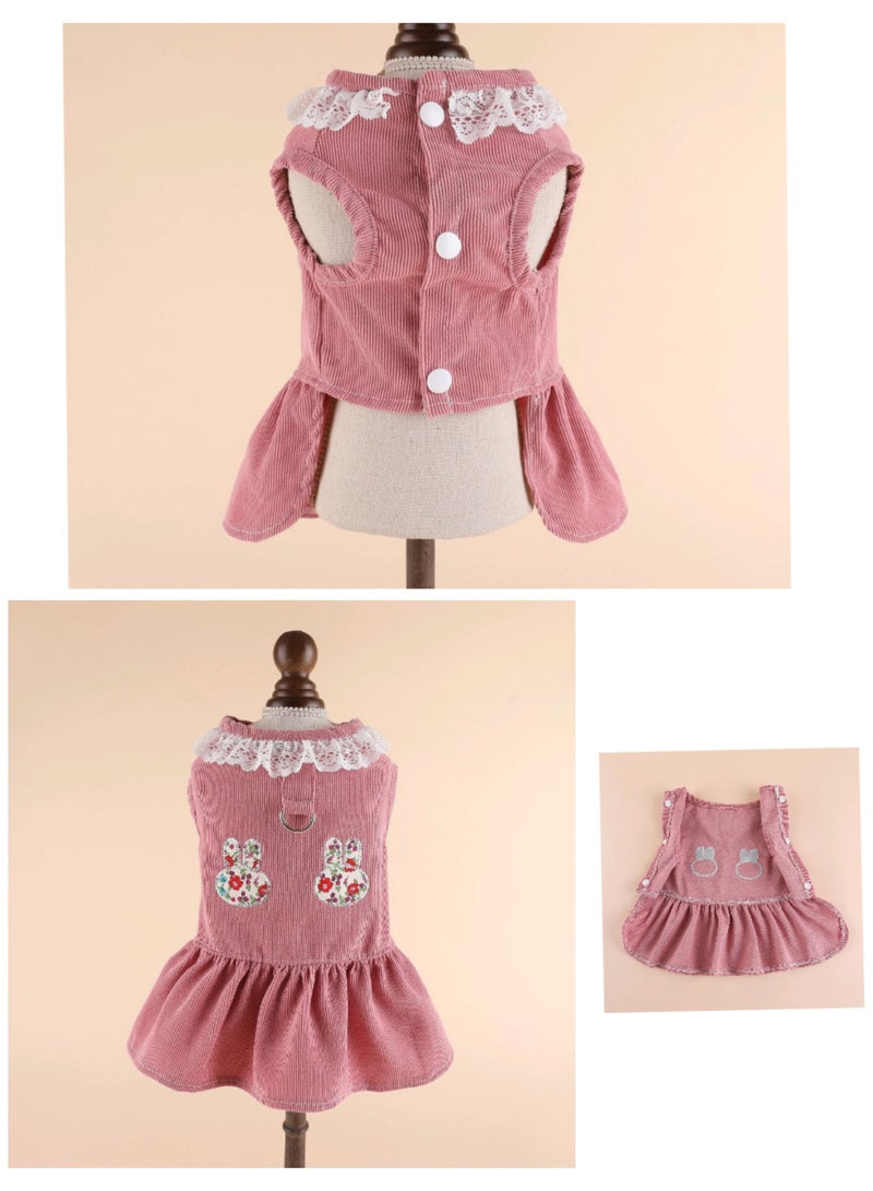 A.M Small Dog Cat Frock, Lace Corduroy Dog Skirt Dress Cute Rabbit Head Harness with D Ring Dress for Cat Puppy ShishTzu, Pug, Maltese - Image 5