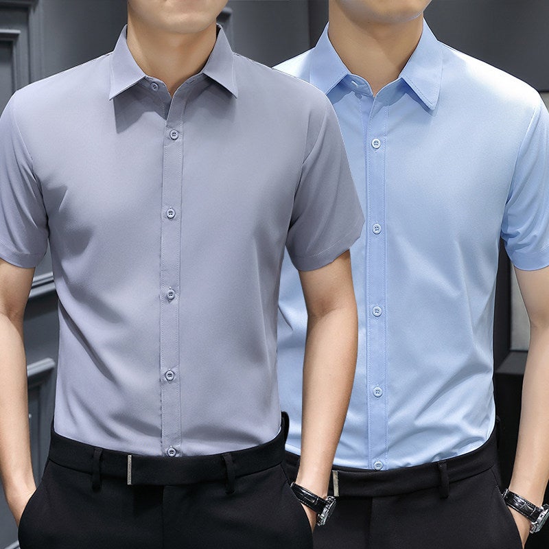 Spring and autumn men's long-sleeved shirt shirt gray business casual anti-wrinkle inner wear workwear work clothes men's clothing - Image 3