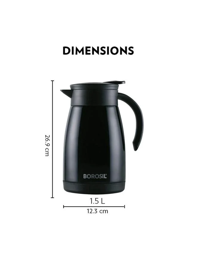 BOROSIL Vacuum Stainless Steel Teapot Black - 1.5Ltr