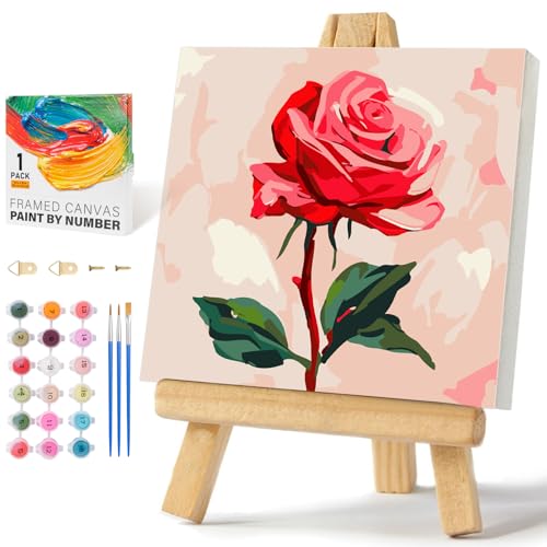 Offito Framed Paint by Numbers Kit for Adults Beginners Kids Ages 812 Rose Flower Acrylic Easy Paint by Number with Frame Paint by Number Kits on Canvas Framed 10 10 Inch Without Easel - Image 1