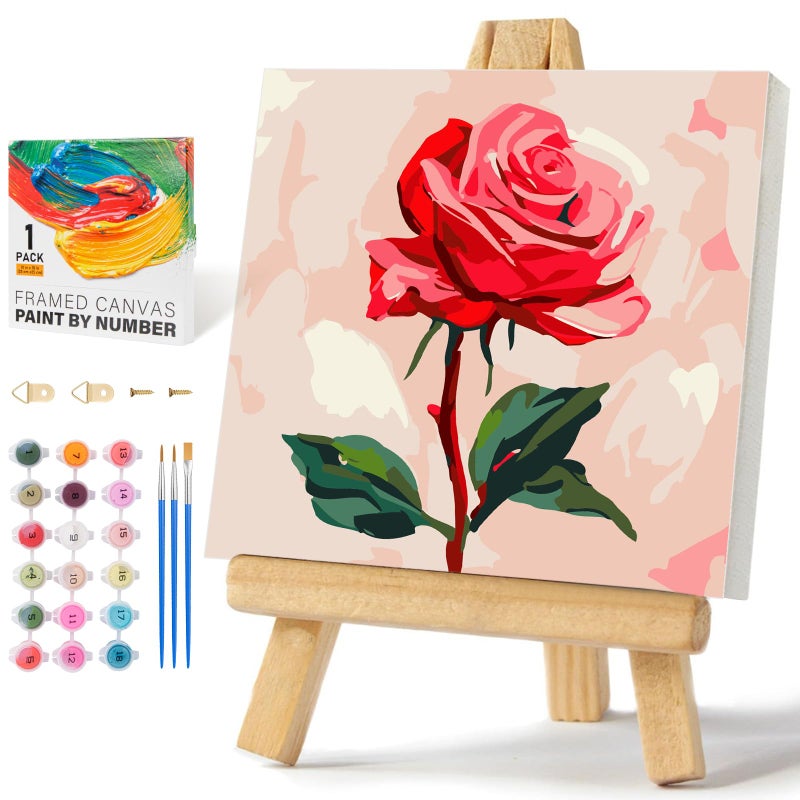 Offito Framed Paint by Numbers Kit for Adults Beginners Kids Ages 812 Rose Flower Acrylic Easy Paint by Number with Frame Paint by Number Kits on Canvas Framed 10 10 Inch Without Easel - Image 3