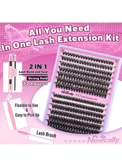 Newcally Lash Clusters Kit Wispy Diy Lash Extension Kit Fluffy Cluster Eyelashes Extension Natural Look D Curl Individual Lashes Kit 9-16Mm Faux Mink Cluster Lashes(50D+60D, 0.07D)  - Image 1